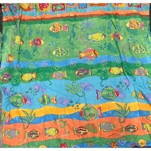 JC Penney Home Multi-Color Shower Curtain Heavy Cotton Fabric Tropical Fish Bubb